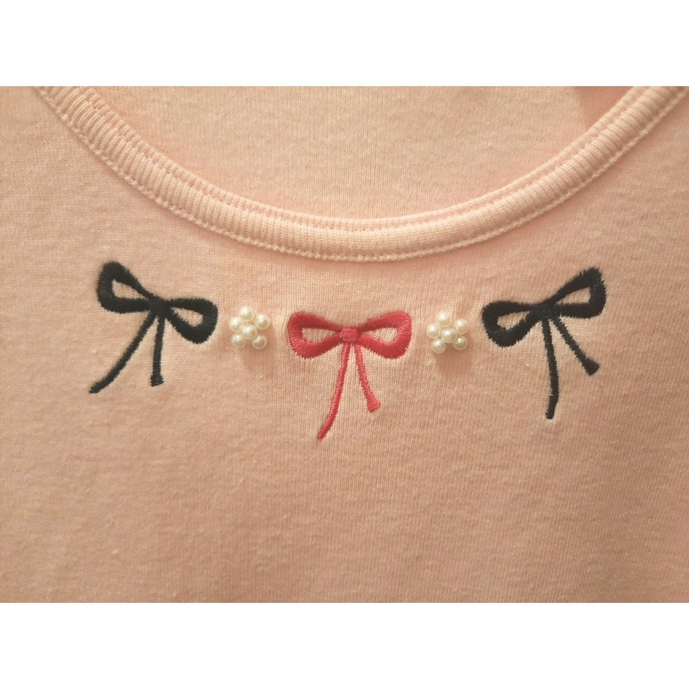 New Pink Tank Shirt With Embroidered Bows Womens Size Small Girly Summer Layer - Picture 6 of 9